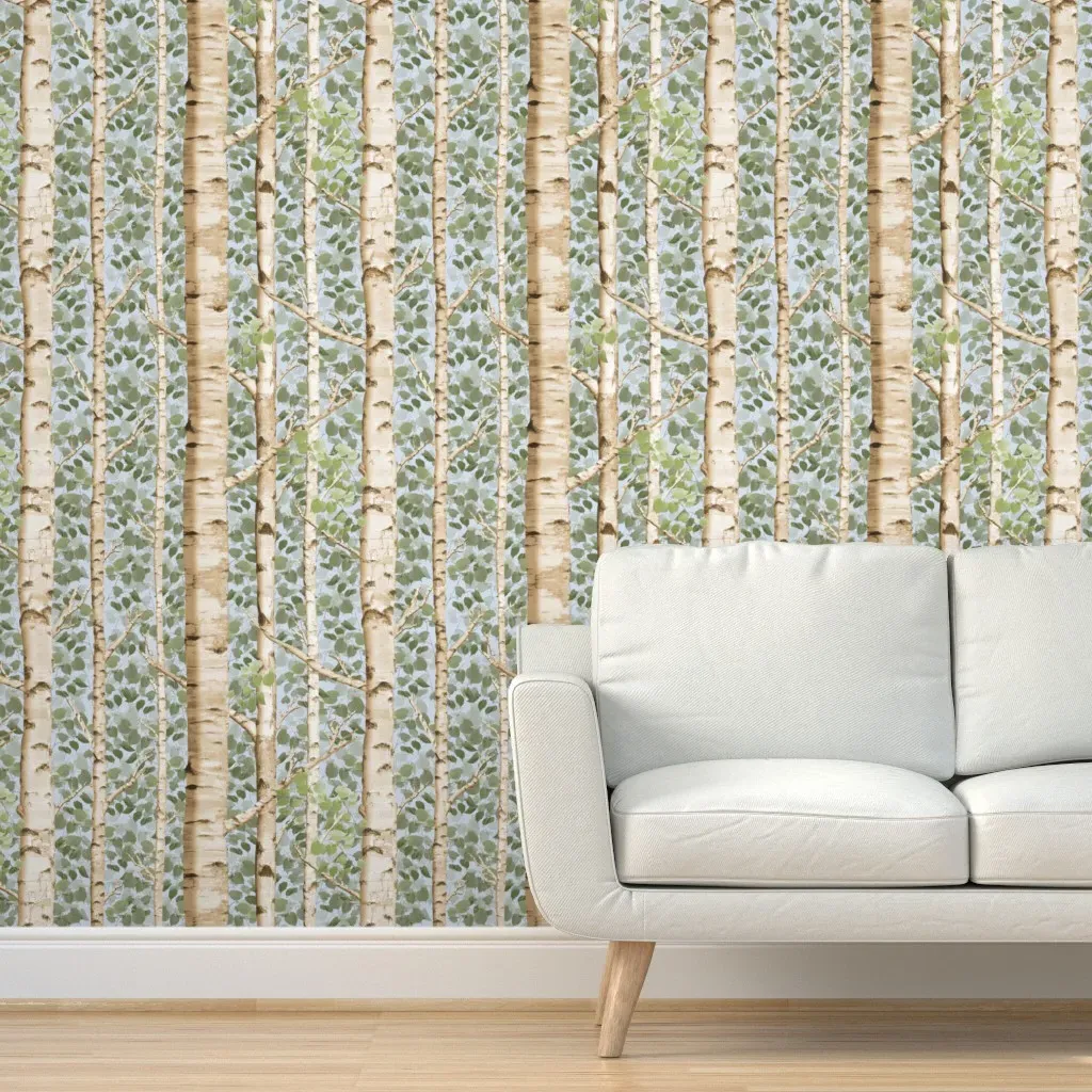 Birch Grove In Summer Peel and Stick Wallpaper - Brown, Green product