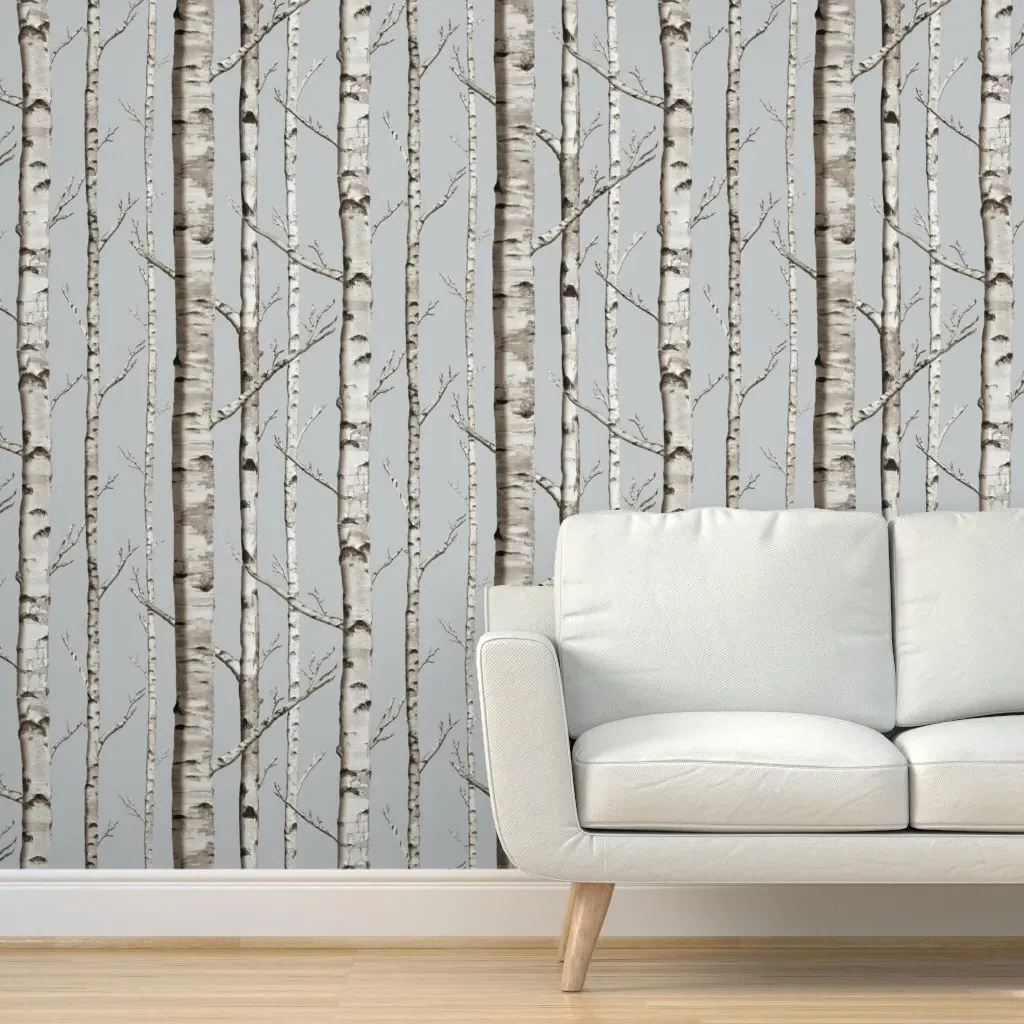Birch Grove Peel and Stick Wallpaper - White, Gray product