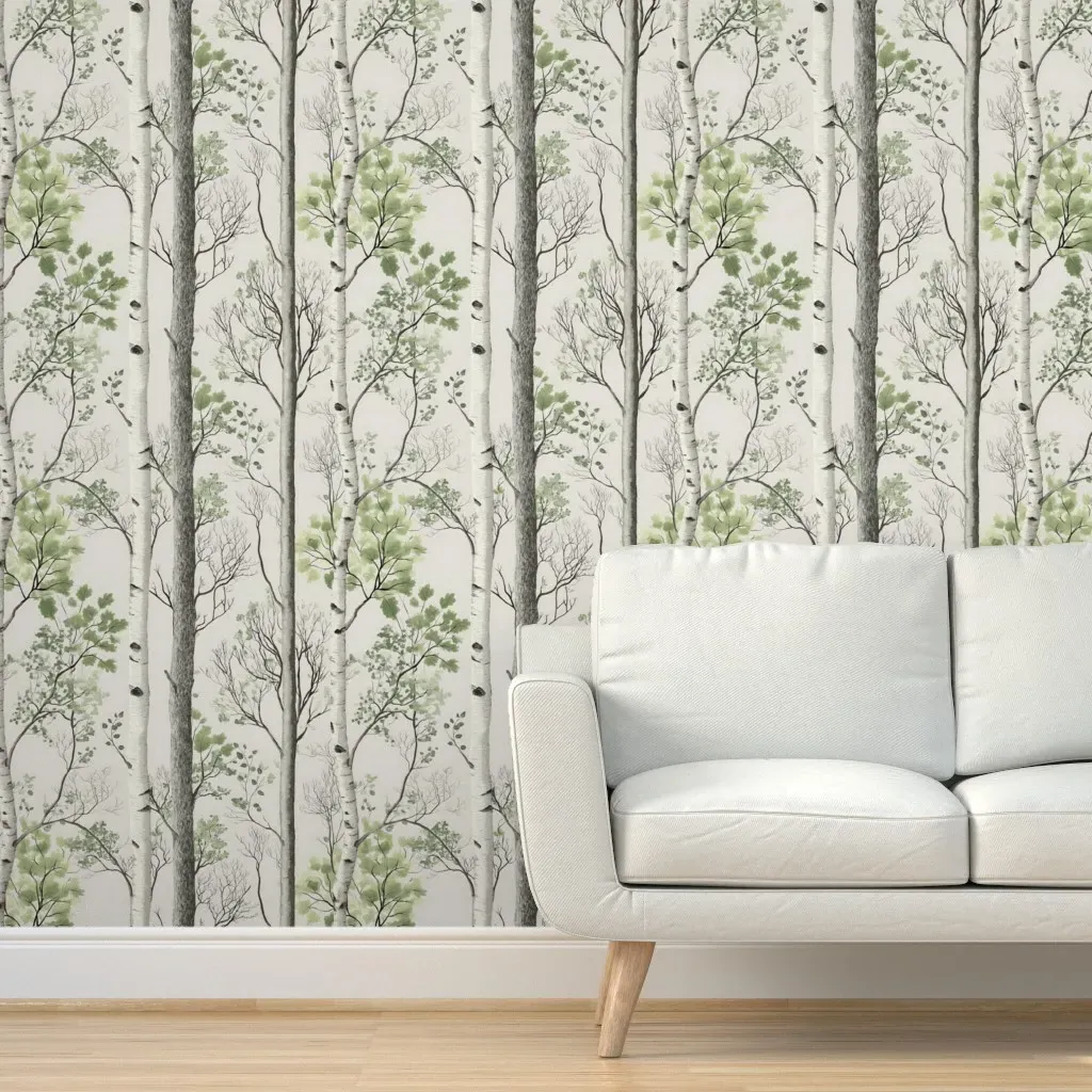 Birch Tree Peel and Stick Wallpaper - Gray-Green product