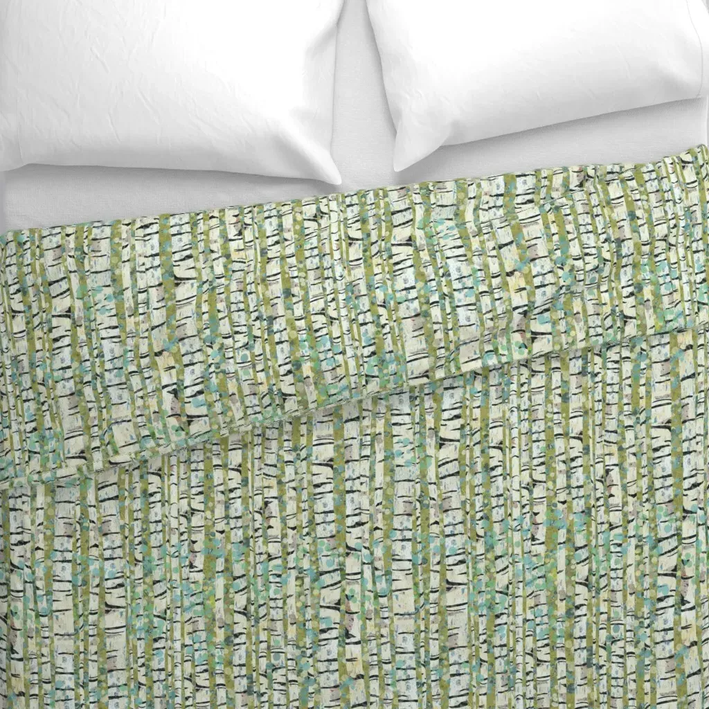 Birch Trees Green Large Duvet Cover - Off-White alternate view