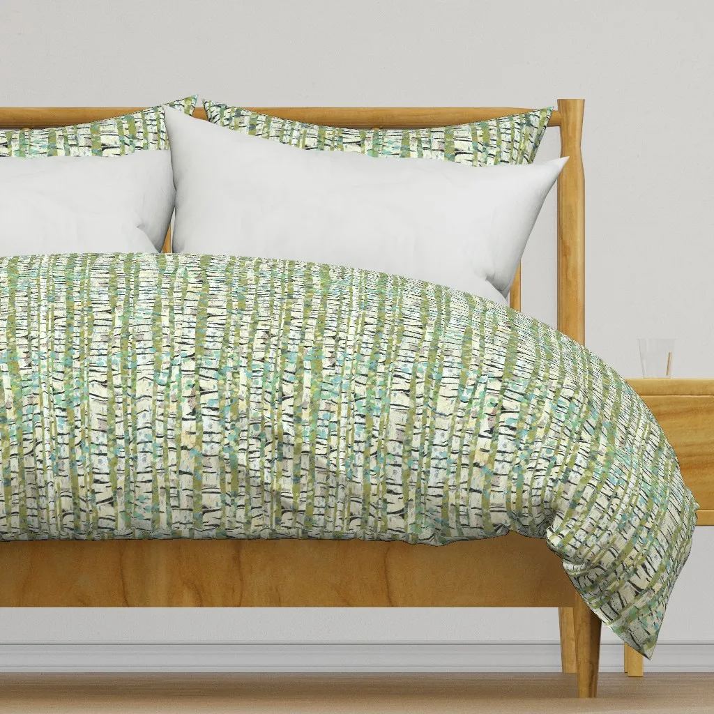 Birch Trees Green Large Duvet Cover - Off-White product