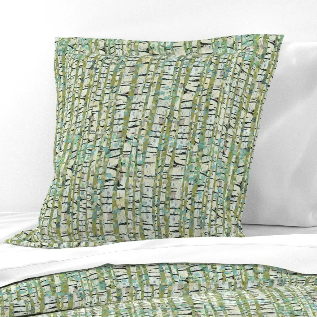 Birch Trees Green Large Euro Pillow Sham - Off-White product