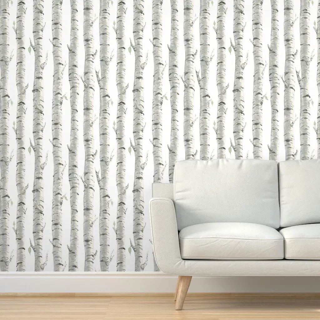 Birch Trees Peel and Stick Wallpaper - Light Gray, White product