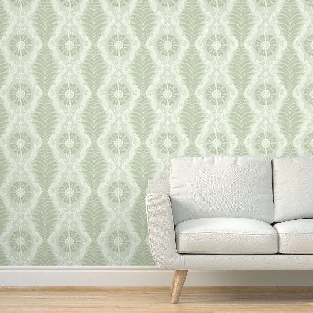 Bird And Frond Ogee Peel and Stick Wallpaper - Sage Green product