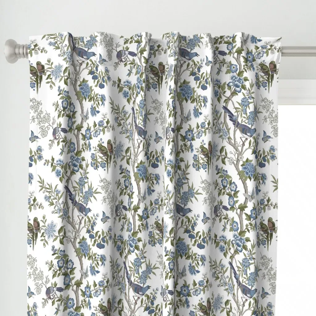 Bird Chinois Curtain Panel - Blue alternate view