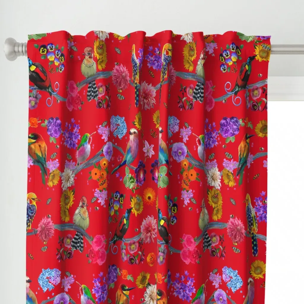Bird Garden 9 Curtain Panel - Red alternate view