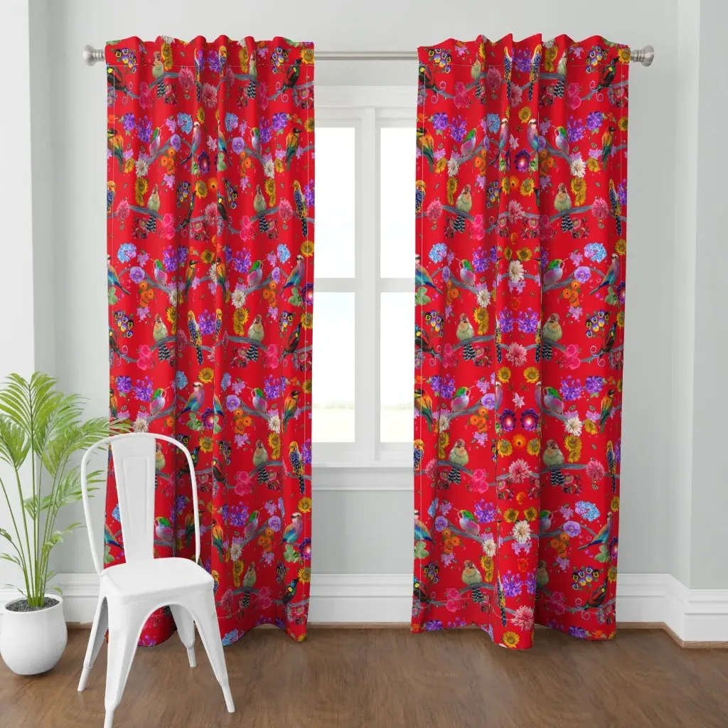 Bird Garden 9 Curtain Panel - Red product