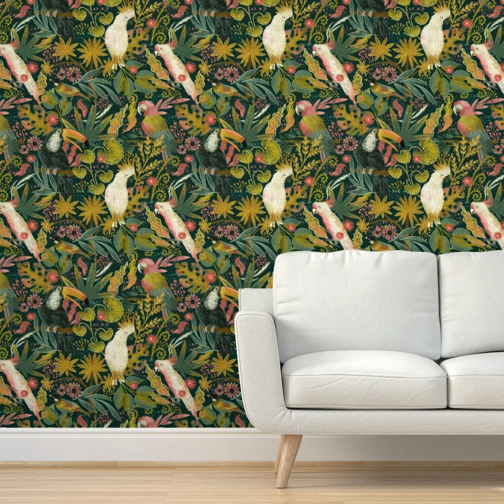 Bird Watching Peel and Stick Wallpaper - Green product