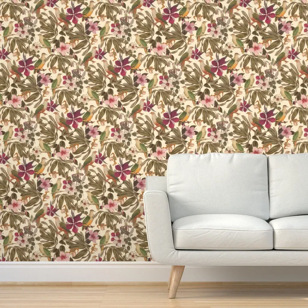 Birding Peel and Stick Wallpaper Removable - Green, Cream product