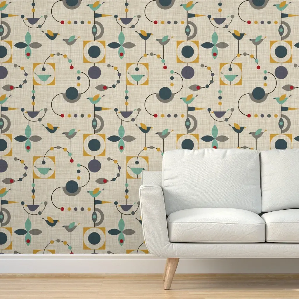 Birdland Geometric Peel and Stick Wallpaper - Beige, Blue, Gray product