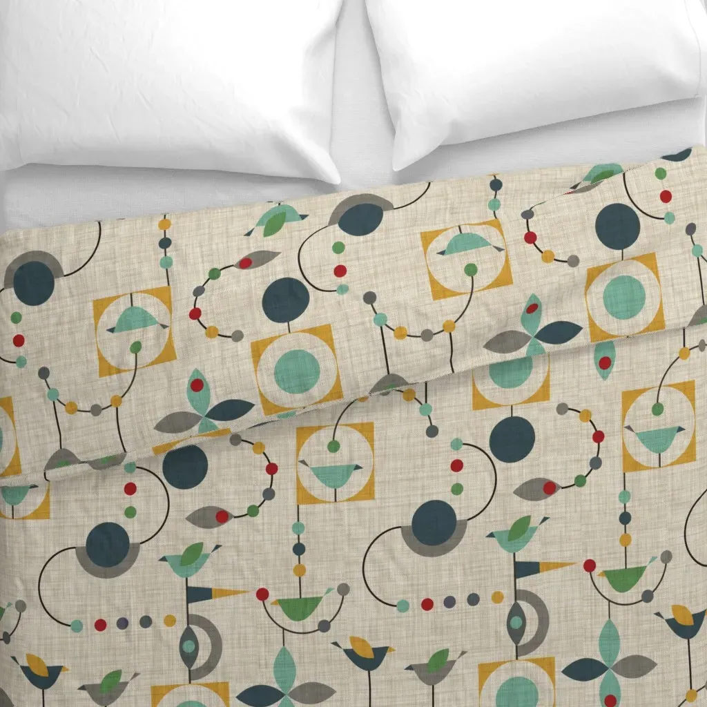 Birdland In Green By Virginia Duvet Cover - Beige alternate view