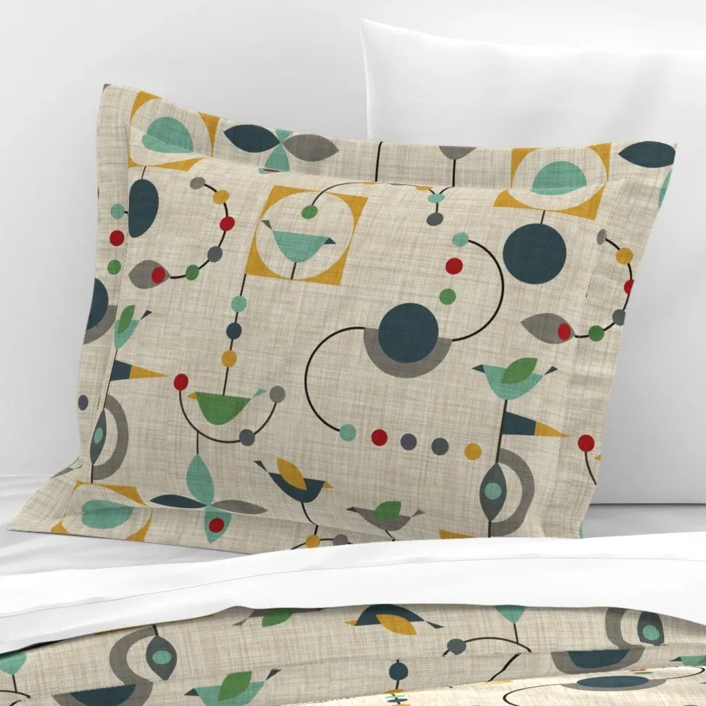 Birdland In Green By Virginia Standard Flanged Pillow Sham - Beige, Cotton Sateen product