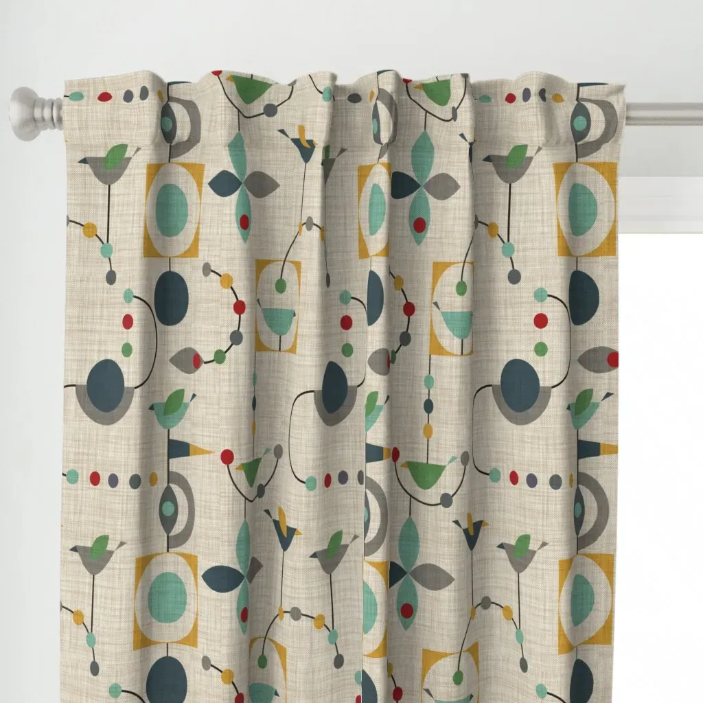 Birdland In Green Curtain Panel - Beige alternate view
