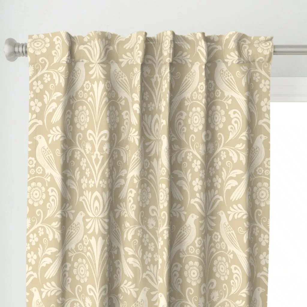 Birds And Blooms Damask Curtain Panel - Off-White alternate view