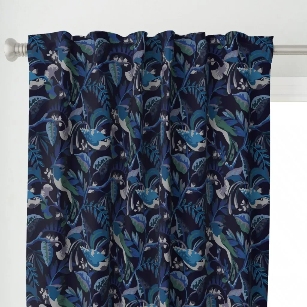 Birds And Botanicals Curtain Panel - Indigo alternate view