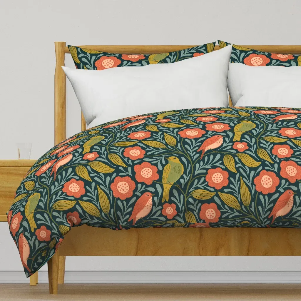 Birds And Flowers Duvet Cover - Teal product