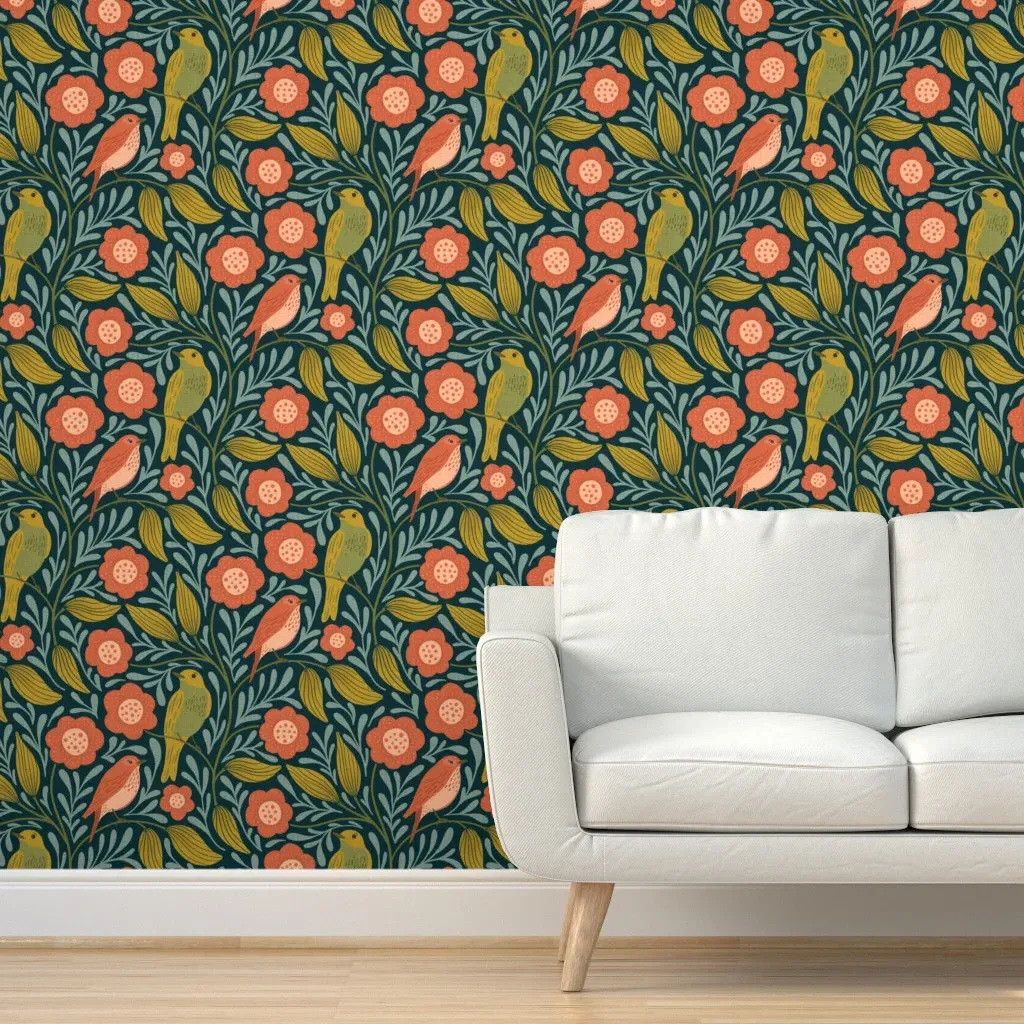 Birds and Flowers Peel and Stick Wallpaper - Dark Blue product