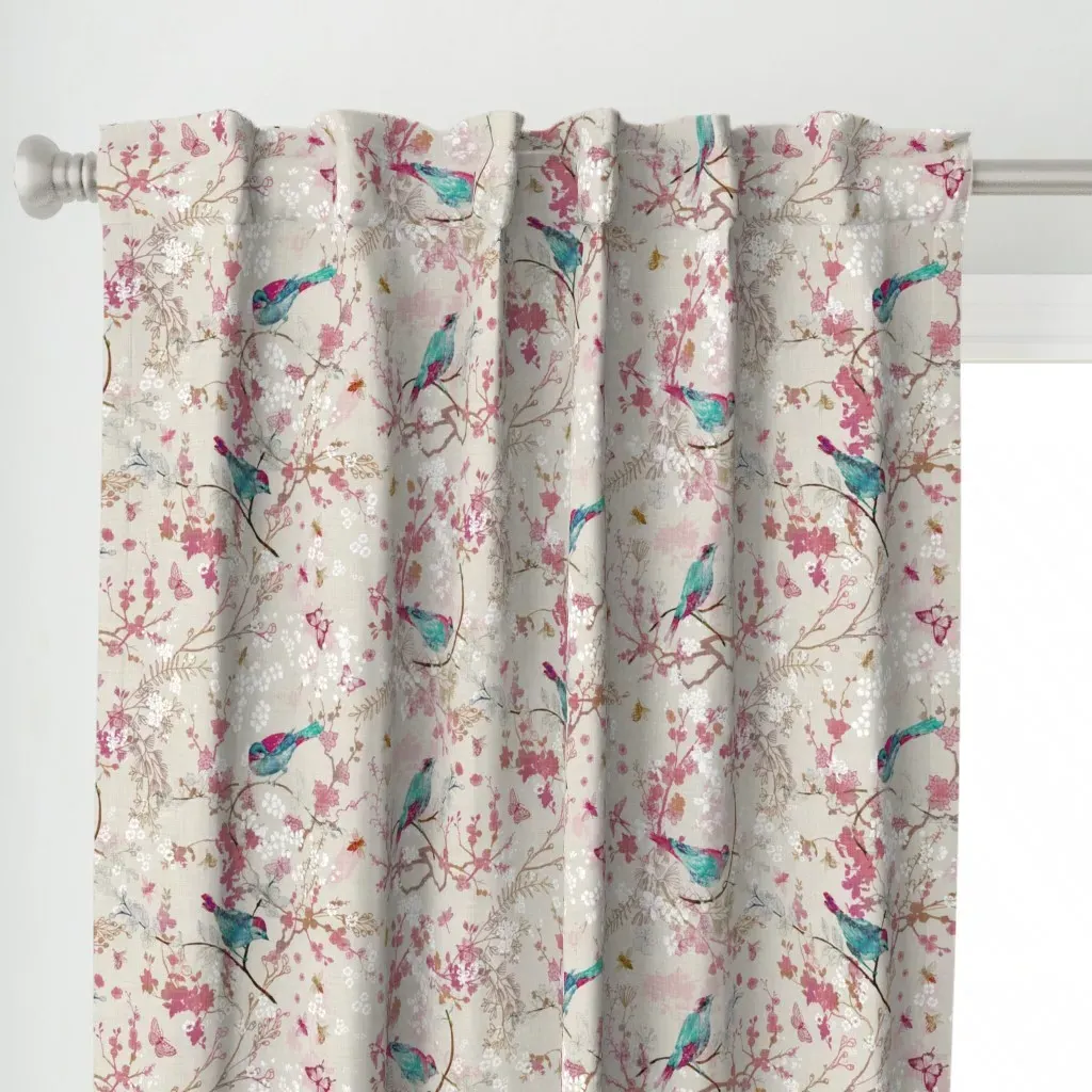 Birds + Bees Medium Curtain Panel - Pink alternate view