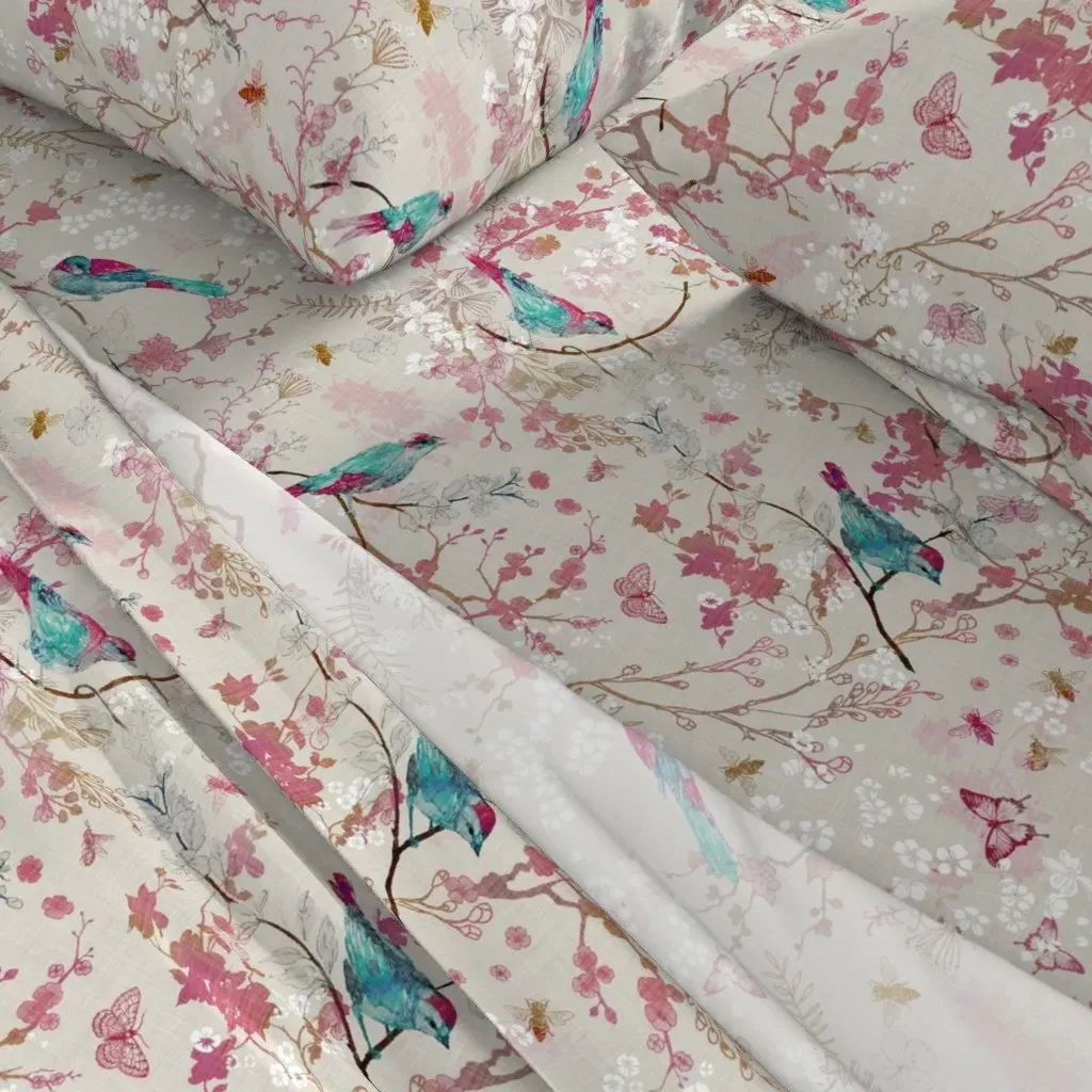 Birds + Bees Queen Sheet Set - Pink alternate view