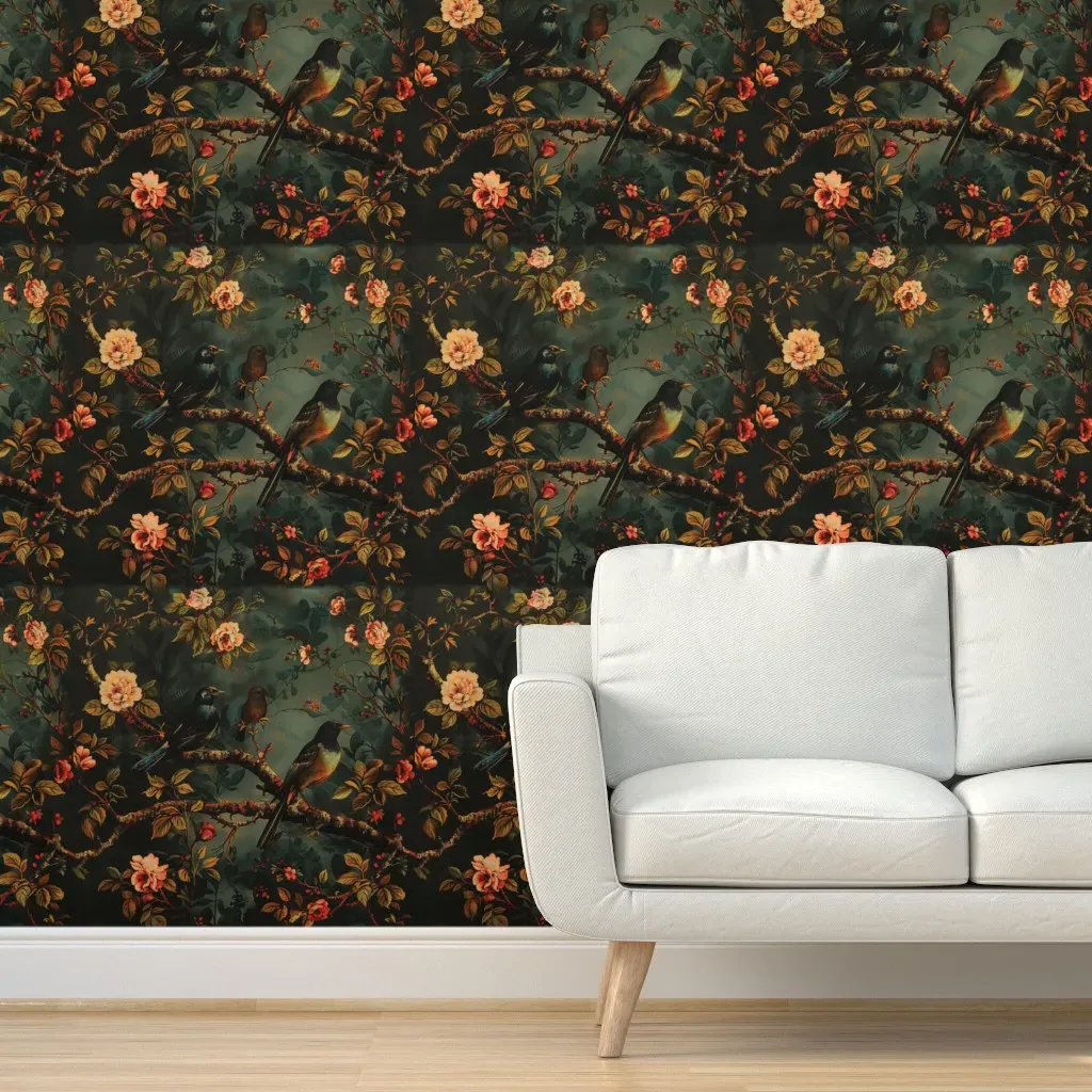 Birds & Blooms Chinoiserie Peel and Stick Wallpaper - Dark Green product