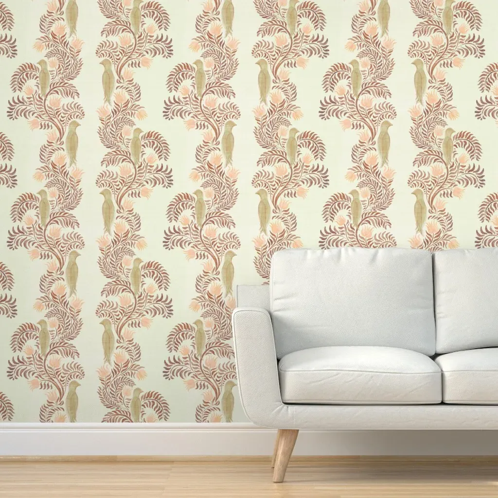 Birds & Floral Vine Peel and Stick Wallpaper - Dusty Rose product