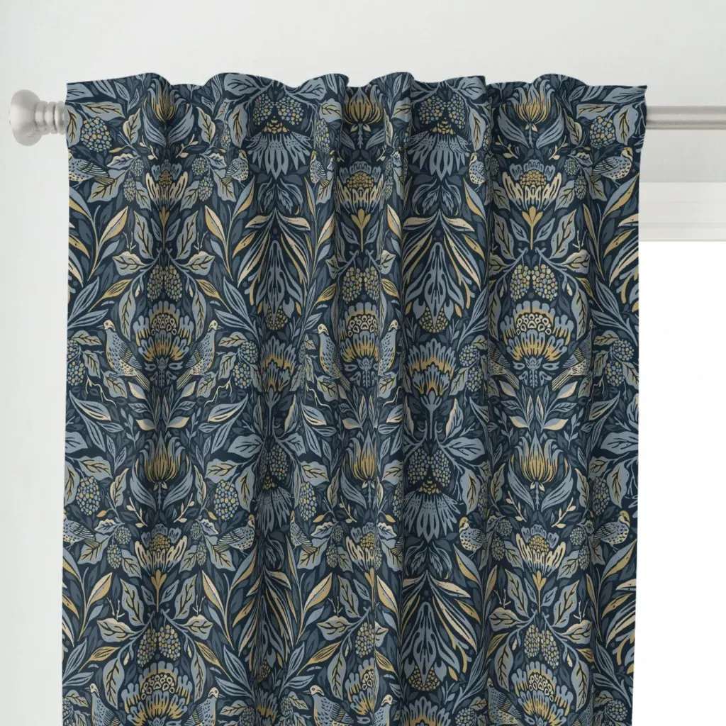 Birds In Magical Garden Curtain Panel - Dark Blue alternate view