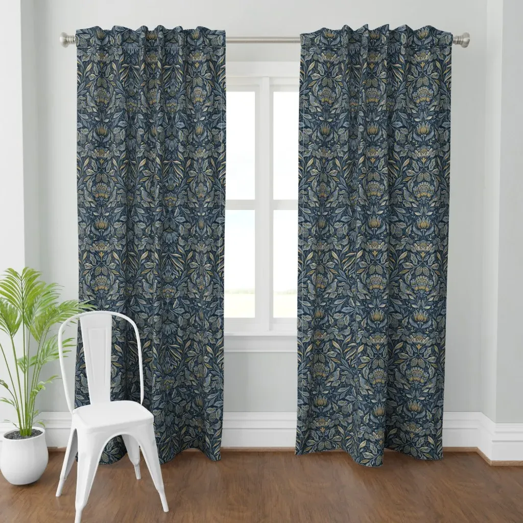 Birds In Magical Garden Curtain Panel - Dark Blue product