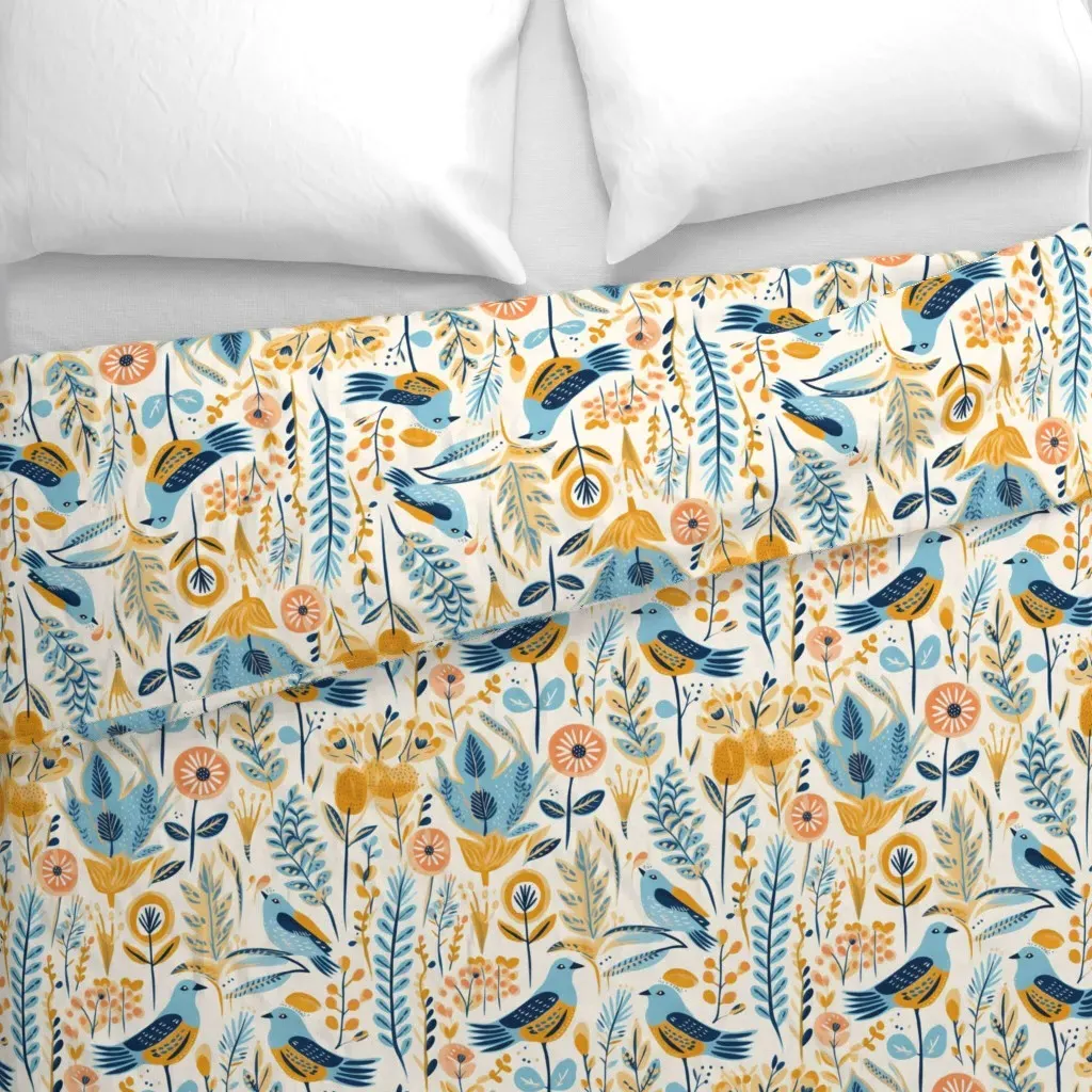 Birds In The Forest Duvet Cover - Blue alternate view