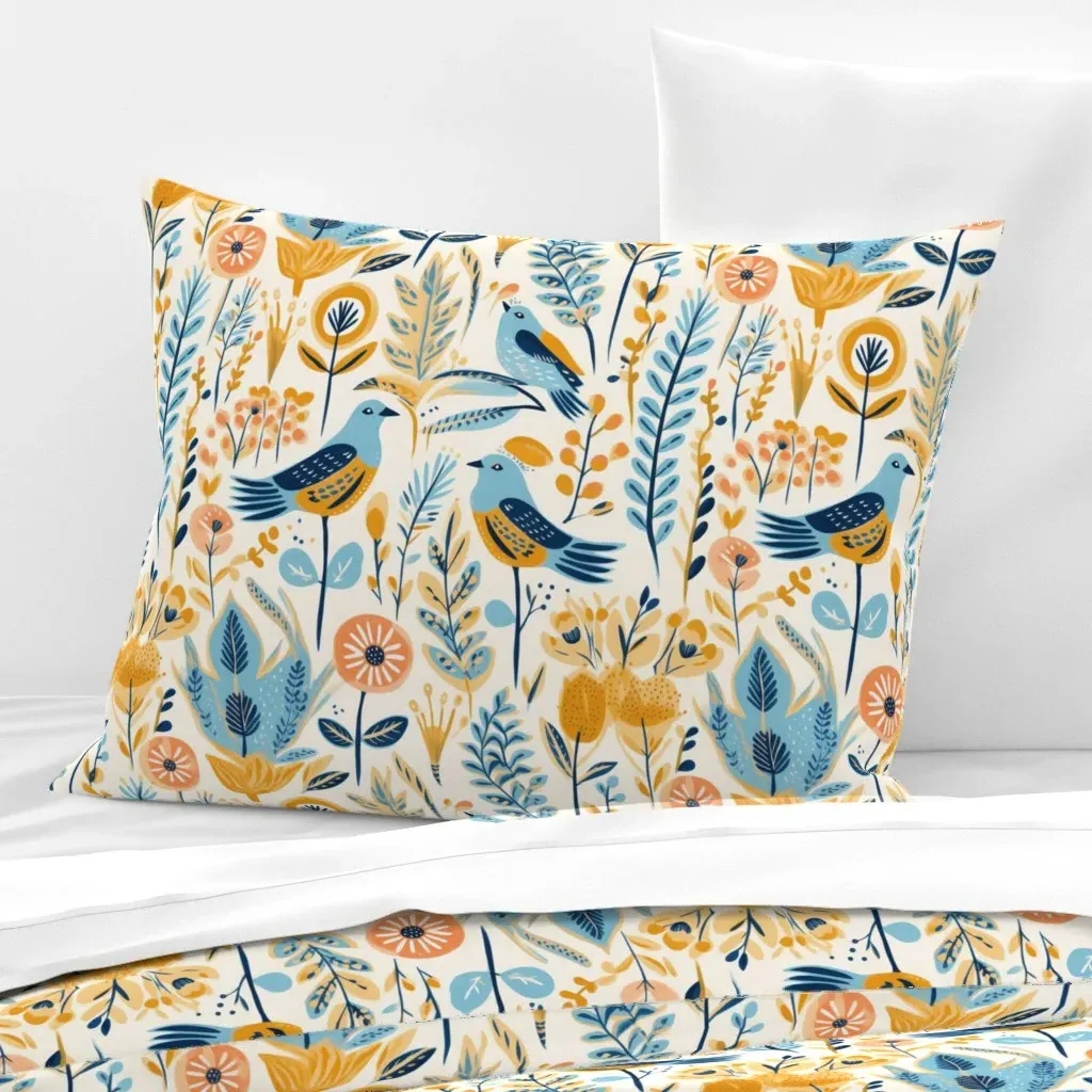 Birds In The Forest Standard Knife Edge Pillow - Blue, Cotton Sateen product