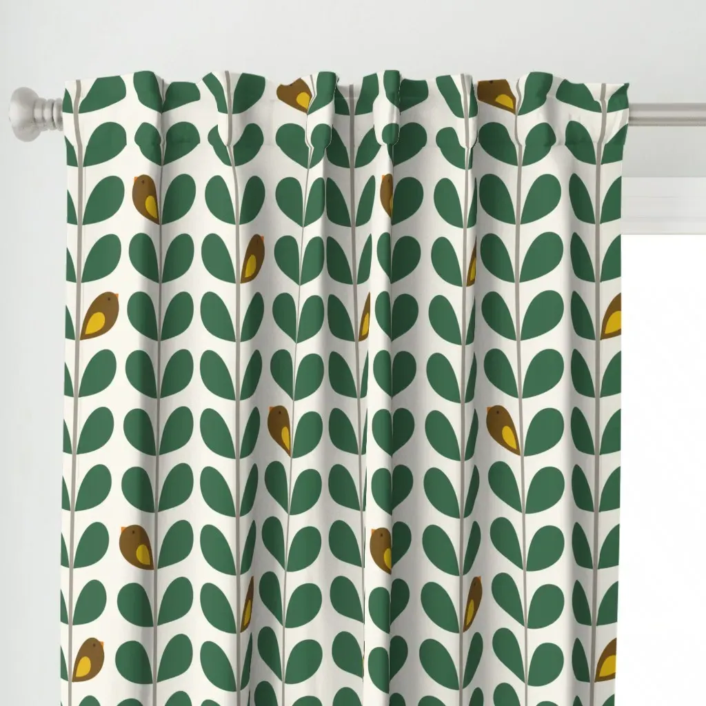 Birds In Vines Curtain Panel - Green alternate view