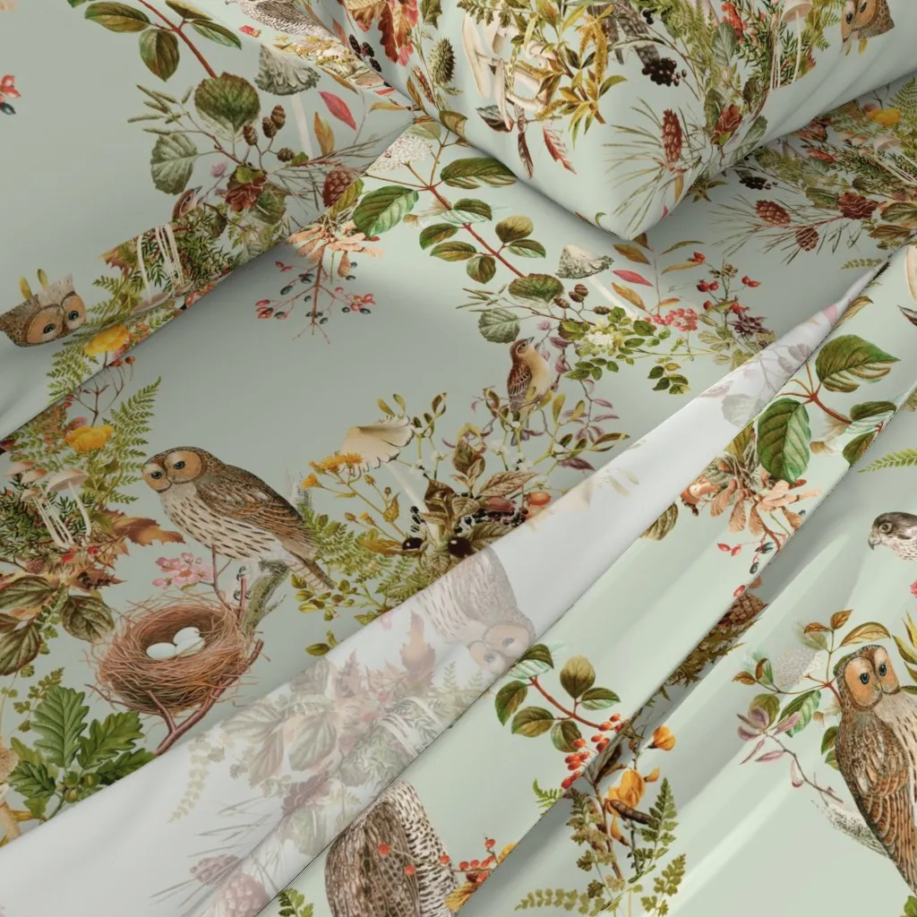 Birds In Woods King Size Sheet Set - Sage Green alternate view