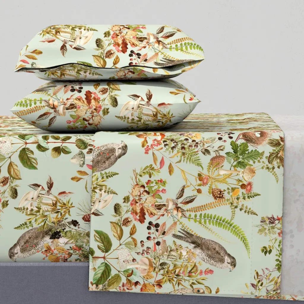 Birds In Woods King Size Sheet Set - Sage Green product