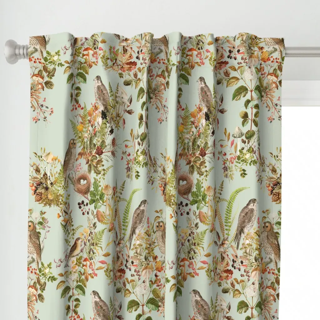 Birds In Woods V2 XL Curtain Panel - Sage Green alternate view