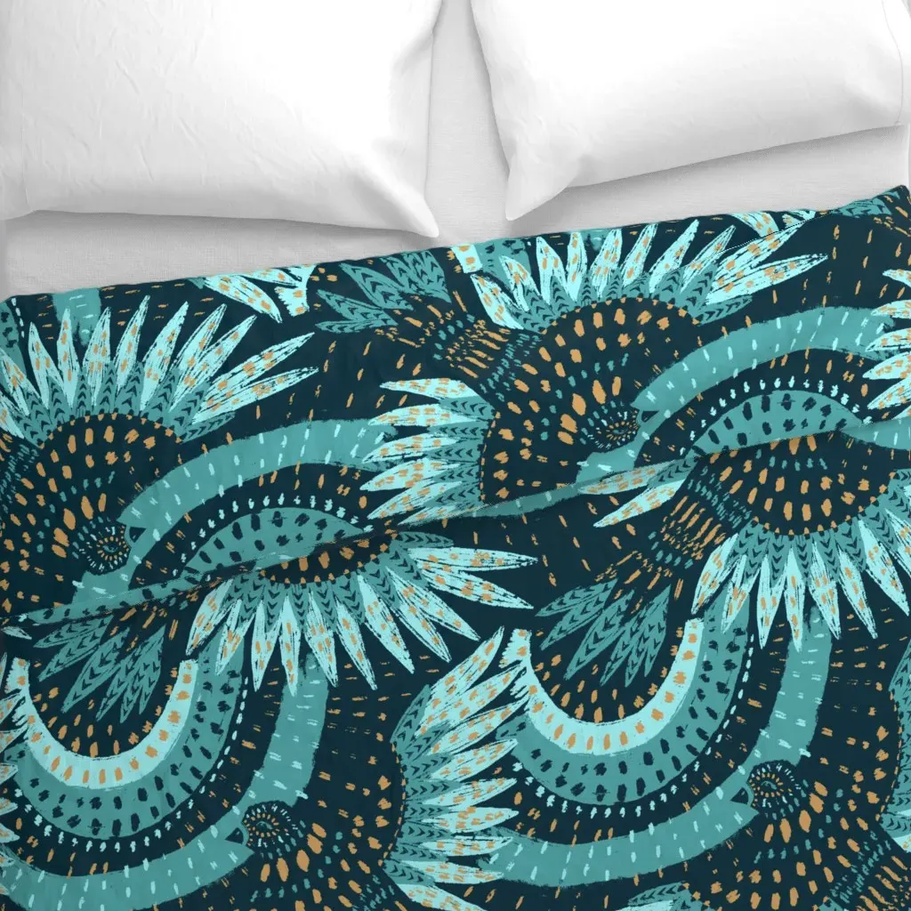 Birds Of A Feather Flock Duvet Cover - Teal alternate view