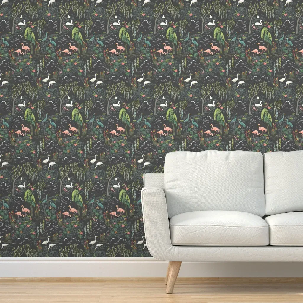 Birds Of Paradise Peel and Stick Wallpaper - Gray, Green, Pink product