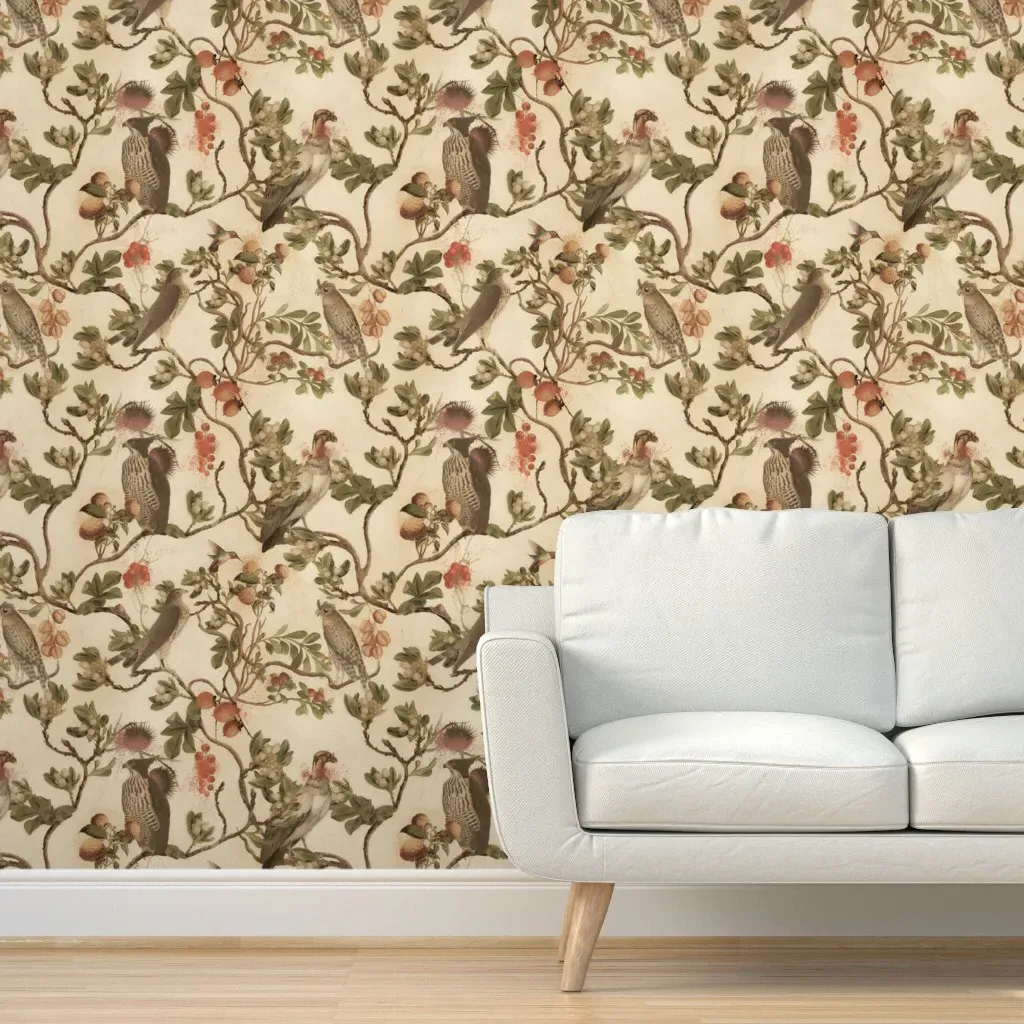 Birds Of Prey Fantasia Peel and Stick Wallpaper - Aged Pale Gold product