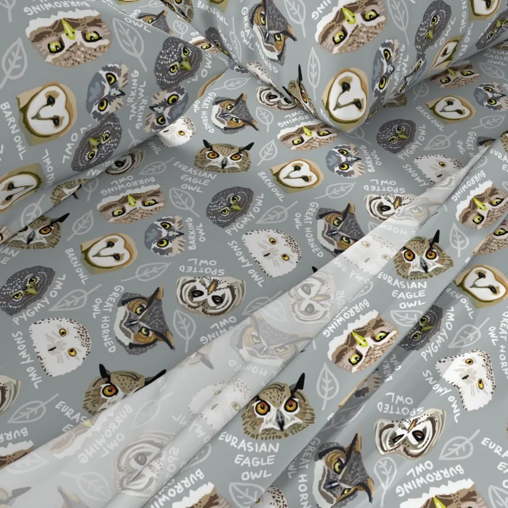 Birds Of Prey Owls Queen Sheet Set - Gray alternate view