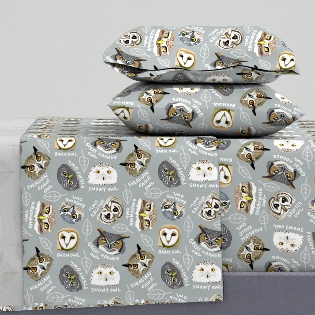 Birds Of Prey Owls Queen Sheet Set - Gray product