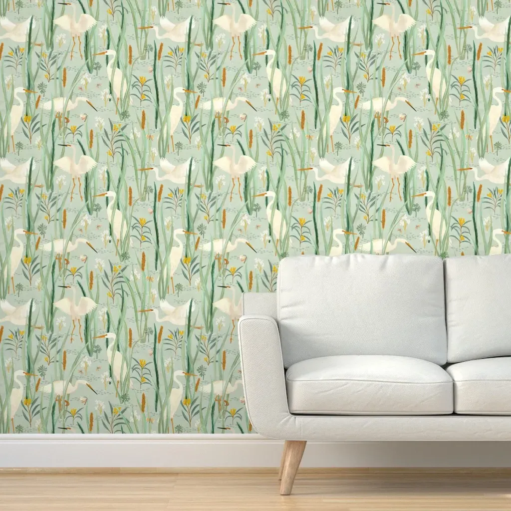 Birds Of The Billabong Peel and Stick Wallpaper - Green, Yellow product
