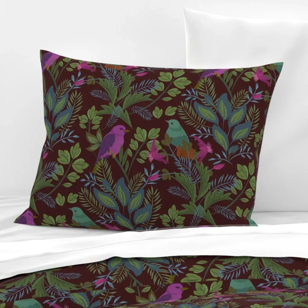 Birds On Burgundy Standard Knife Edge Cushion - Purple, Cotton product