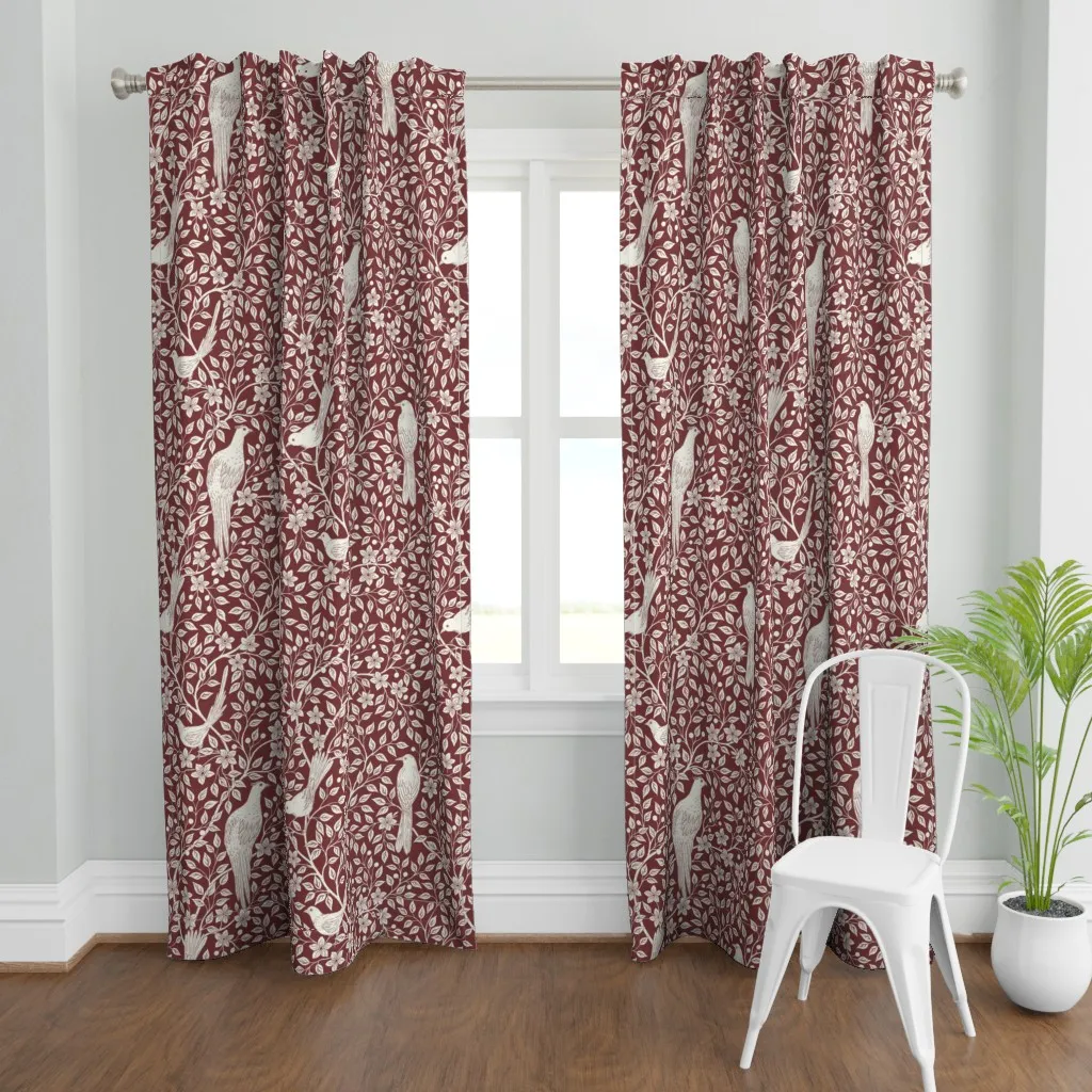 Birds On Flowering Large Curtain Panel - Crimson product