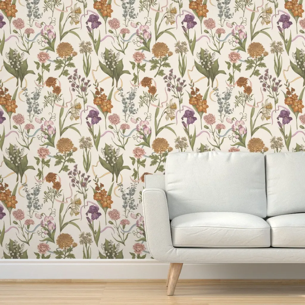Birth Flowers Celebration Peel and Stick Wallpaper - Cream product