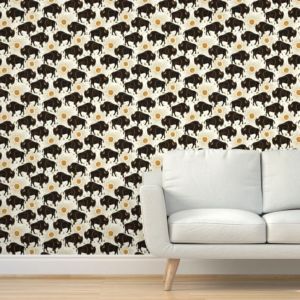 Bison Peel and Stick Wallpaper - Black, Gold and Moss product