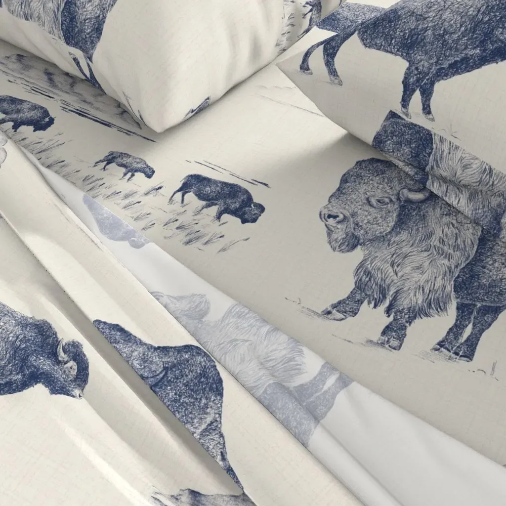 Bison Toile Queen Sheet Set - Indigo alternate view