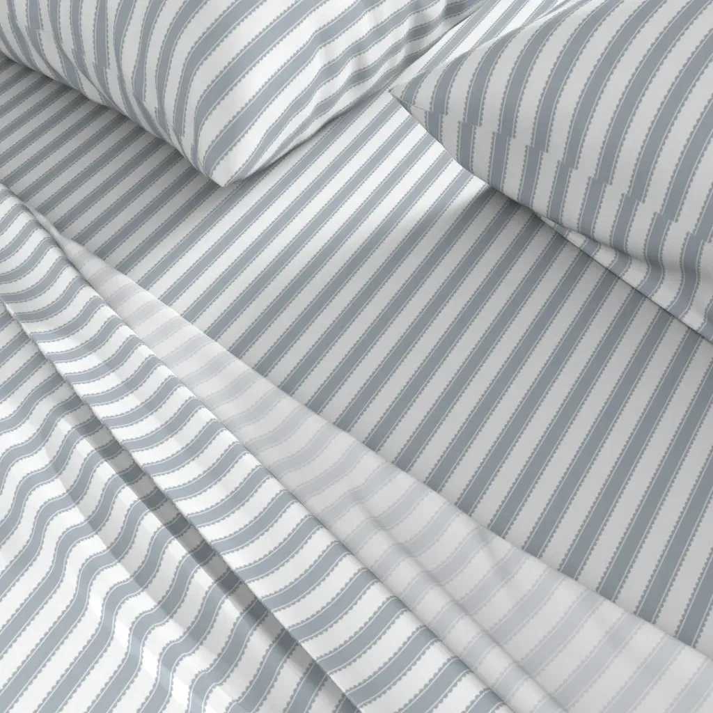 Bitsy Pinstripe Full Sheet Set - Light Blue Gray alternate view