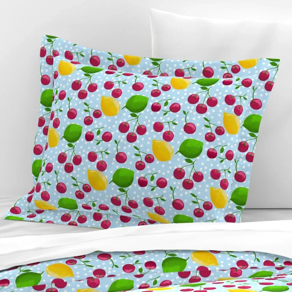 Bitter Sweet Rockabilly Baby Blue Standard Flanged Cushion - Red, Cotton Sateen product