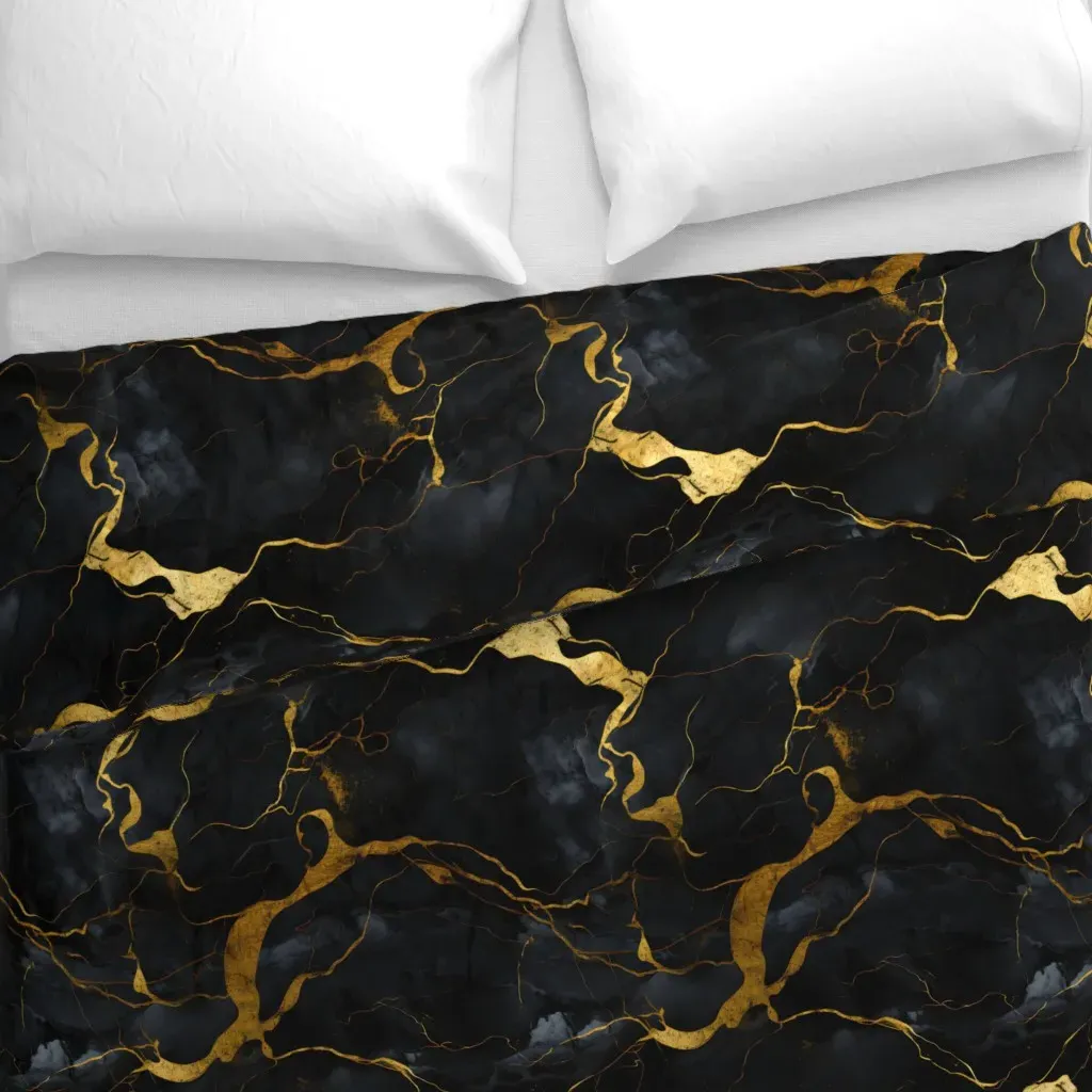 Black and Gold Marble Duvet Cover - Black alternate view