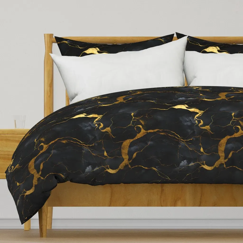 Black and Gold Marble Duvet Cover - Black product