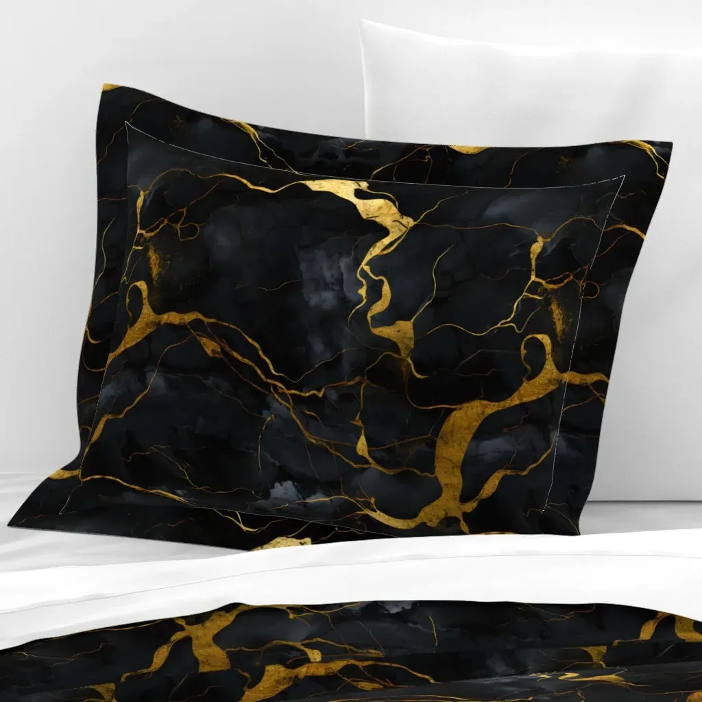Black and Gold Marble Wide Cotton Sateen Standard Flanged - Black product