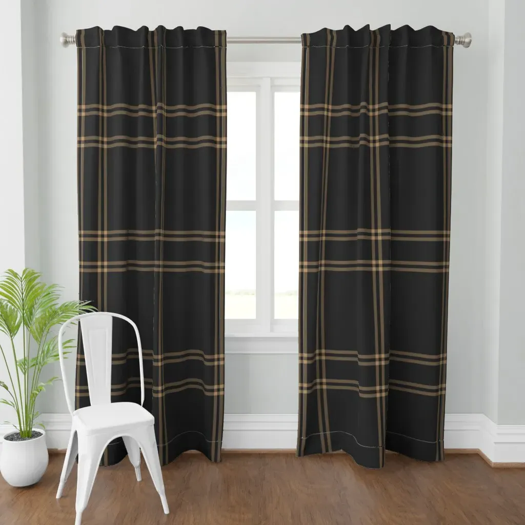 Black and Gold Plaid Curtain Panel - Dark Gray product